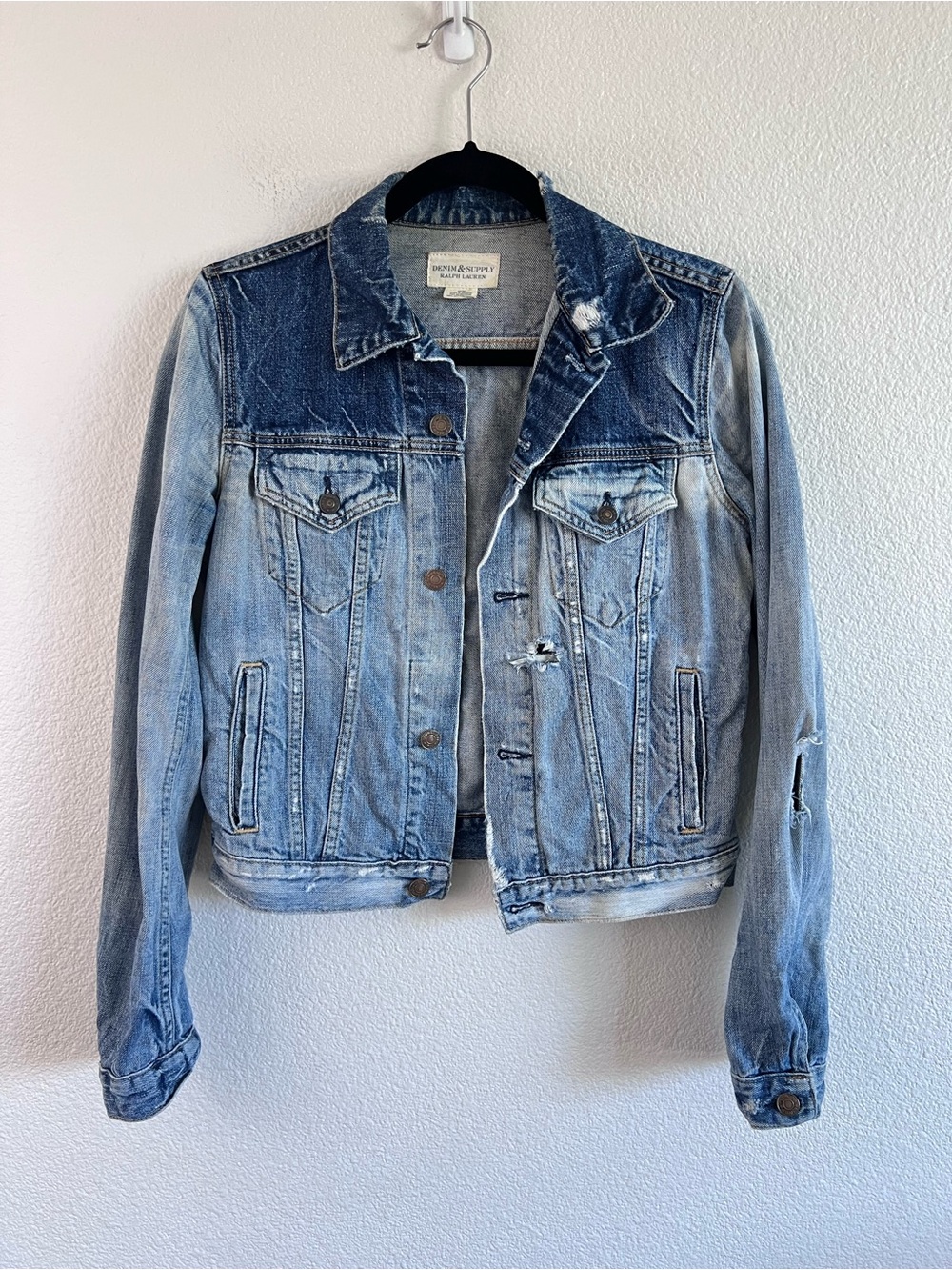 Denim and Supply RL Women's Chester Distressed Two Tone Denim Jacket Trucker